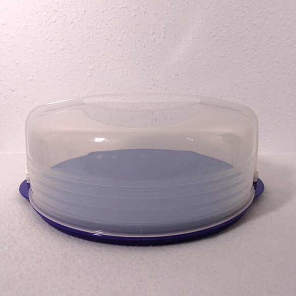 Tupperware Round Pie Taker Carrier Pie Holder Blue Locking Lid 3062C-2 - Picture 1 of 11